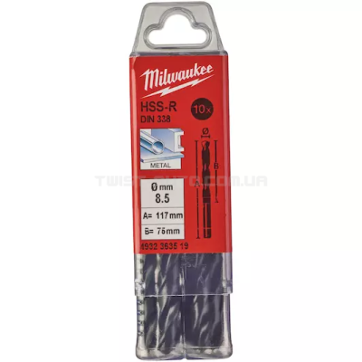 Сверло по металлу HSS-R  DIN338, Ø8,5х117х75мм, (10шт) MILWAUKEE  4932363519