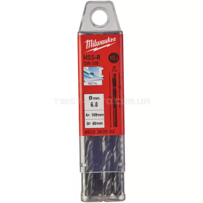Сверло по металлу HSS-R  DIN338, Ø6,8х109х69мм, (10шт)  MILWAUKEE  4932363502
