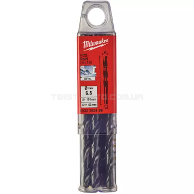 Свердло по металу HSS-R DIN 338, Ø6,5х101х63 мм (10 шт.), MILWAUKEE 4932363499 Свердло по металу HSS-R DIN 338, Ø6,5х101х63 мм (10 шт.), MILWAUKEE 4932363499