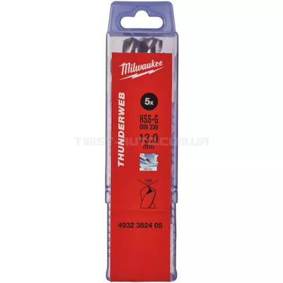 Свердло по металу THUNDERWEB HSS-G DIN338, діаметр 13,0 x 151 мм, (5шт) MILWAUKEE 4932352405 Свердло по металу THUNDERWEB HSS-G DIN338, діаметр 13,0 x 151 мм, (5шт) MILWAUKEE 4932352405