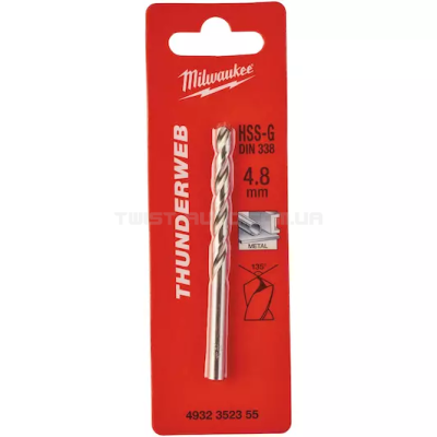 Свердло по металу THUNDERWEB HSS-G DIN338, Ø4,8x86х52мм MILWAUKEE 4932352355