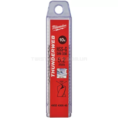 Свердло по металу THUNDERWEB HSS-G DIN 338, Ø5,2×86×52 мм (10 шт.), MILWAUKEE 4932430548 Свердло по металу THUNDERWEB HSS-G DIN 338, Ø5,2×86×52 мм (10 шт.), MILWAUKEE 4932430548