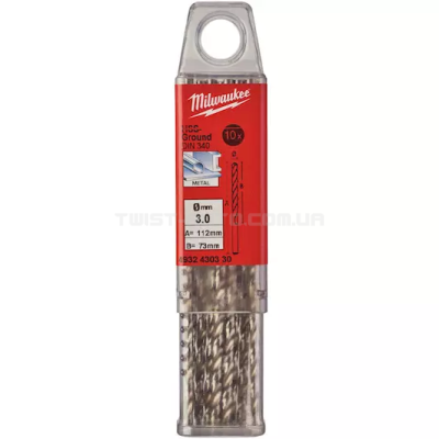Сверло по металлу HSS-G DIN340, Ø3,0x100х66мм, удлиненное, (10шт) MILWAUKEE 4932430330 Сверло по металлу HSS-G DIN340, Ø3,0x100х66мм, удлиненное, (10шт) MILWAUKEE 4932430330