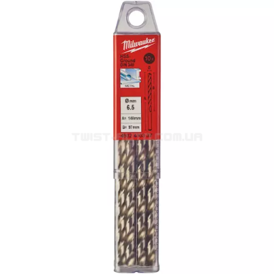 Сверло по металлу HSS-G DIN340, Ø6,5х148х97мм, удлиненное, (10шт) MILWAUKEE 4932430337 Сверло по металлу HSS-G DIN340, Ø6,5х148х97мм, удлиненное, (10шт) MILWAUKEE 4932430337