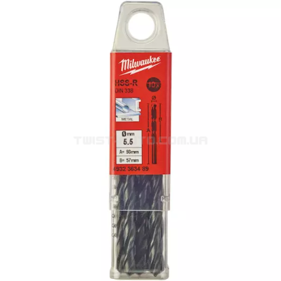 Сверло по металлу HSS-R  DIN338, Ø5,5х93х57мм, (10шт)  MILWAUKEE  4932363489