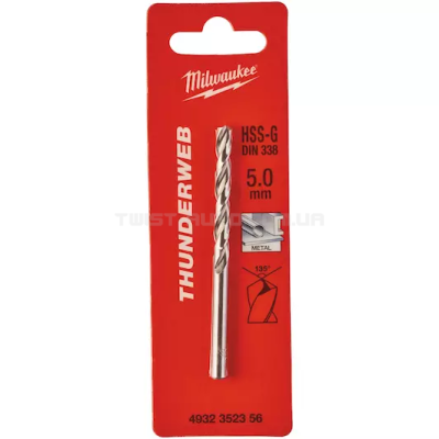 Сверло по металлу THUNDERWEB HSS-G DIN338, Ø5,0x86х52мм   MILWAUKEE  4932352356