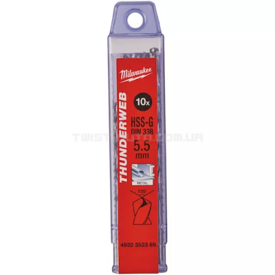 Свердло по металу THUNDERWEB HSS-G DIN338, Ø5,5x93х57мм, (10шт) MILWAUKEE 4932352389 Свердло по металу THUNDERWEB HSS-G DIN338, Ø5,5x93х57мм, (10шт) MILWAUKEE 4932352389