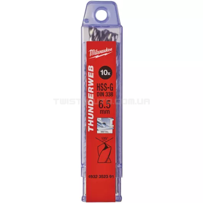 Свердло по металу THUNDERWEB HSS-G DIN338, Ø6,5x101х63мм, (10шт) MILWAUKEE 4932352391 Свердло по металу THUNDERWEB HSS-G DIN338, Ø6,5x101х63мм, (10шт) MILWAUKEE 4932352391