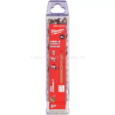  Сверло по металлу HSS-Co  DIN338, Ø8,0х117х75мм, (5шт)   MILWAUKEE  4932373350