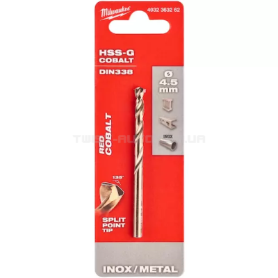Свердло по металлу HSS-Co DIN338, Ø4,5x80x47 мм MILWAUKEE 4932363262
