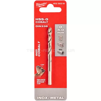 Свердло по металу HSS-Co DIN338, Ø5,0x86x52 мм MILWAUKEE 4932363264 Свердло по металу HSS-Co DIN338, Ø5,0x86x52 мм MILWAUKEE 4932363264