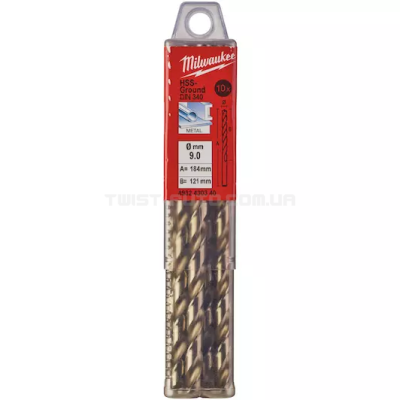 Свердло по металу HSS-G DIN 340, Ø9,0x175x115 мм, подовжене (10 шт) MILWAUKEE 4932430340 Свердло по металу HSS-G DIN 340, Ø9,0x175x115 мм, подовжене (10 шт) MILWAUKEE 4932430340