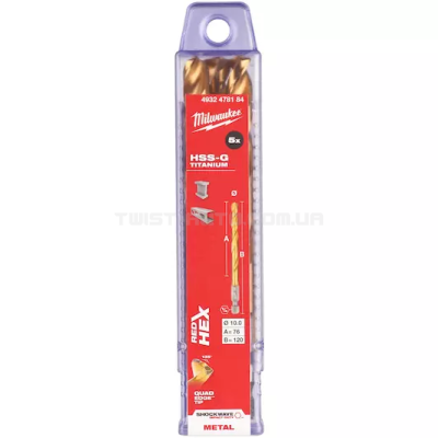 Свердло по металу RedHEX SHOCKWAVE™ HSS-TiN Ø10,0x120x76 мм (5 шт) MILWAUKEE 4932478184