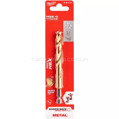 Свердло по металу RedHEX SHOCKWAVE™ HSS-TiN Ø10,5x122x78 мм MILWAUKEE 48894724 Свердло по металу RedHEX SHOCKWAVE™ HSS-TiN Ø10,5x122x78 мм MILWAUKEE 48894724