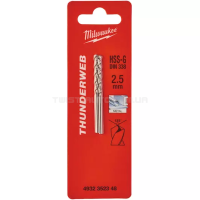 Свердло по металлу THUNDERWEB HSS-G DIN 338 Ø2,5x57x30 мм (2 шт) MILWAUKEE 4932352348