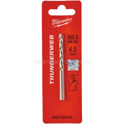 Свердло по металлу THUNDERWEB HSS-G DIN 338, Ø4,5x80x47 мм (1 шт) MILWAUKEE 4932352354