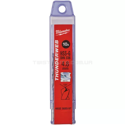 Свердло по металу THUNDERWEB HSS-G DIN 338, Ø4,8x86x52 мм, (10 шт) MILWAUKEE 4932352387 Свердло по металу THUNDERWEB HSS-G DIN 338, Ø4,8x86x52 мм, (10 шт) MILWAUKEE 4932352387