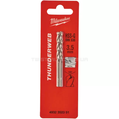 Свердло по металу THUNDERWEB HSS-G DIN338, Ø3,5x70x39 мм (2 шт) MILWAUKEE 4932352351