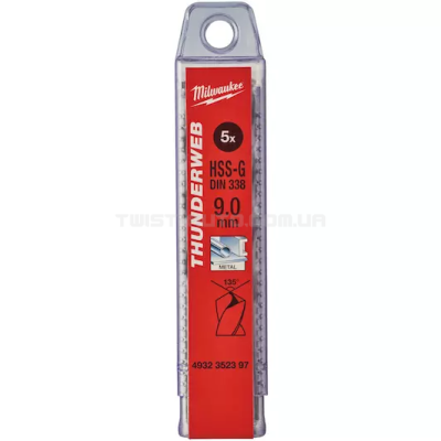 Свердло по металлу THUNDERWEB HSS-G DIN 338, Ø9,0x125x81 мм, (5 шт) MILWAUKEE 4932352397