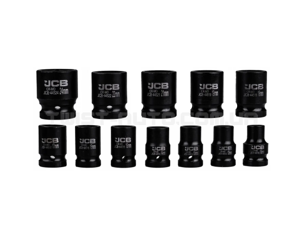 Набір ударних головок 12 од. 1/2" (6-гр.) JCB Tools JCB-4129-5MPB Набір ударних головок 12 од. 1/2" (6-гр.) JCB Tools JCB-4129-5MPB