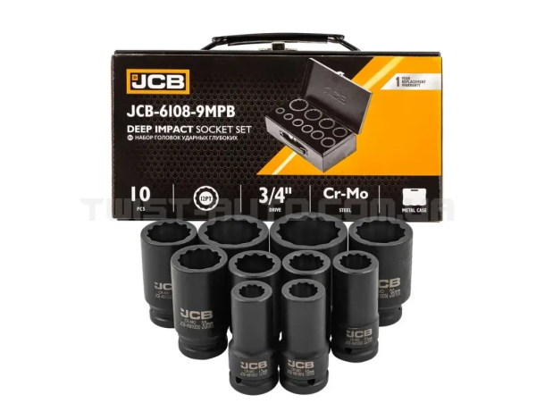 Набір ударних головок в металевому кейсі 12-гранних 3/4" – 10 шт. | JCB Tools JCB-6108-9MPB Набір ударних головок в металевому кейсі 12-гранних 3/4" – 10 шт. | JCB Tools JCB-6108-9MPB