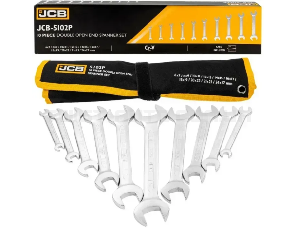 Набір рожкових ключів в чохлі 10 од. (6-27 мм) JCB Tools JCB-5102P Набір рожкових ключів в чохлі 10 од. (6-27 мм) JCB Tools JCB-5102P