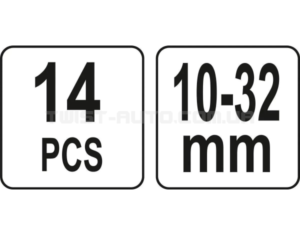 Набір ріжково-накидних ключів, закручених на 90°, 10–32 мм, 14 шт YATO YT-01865