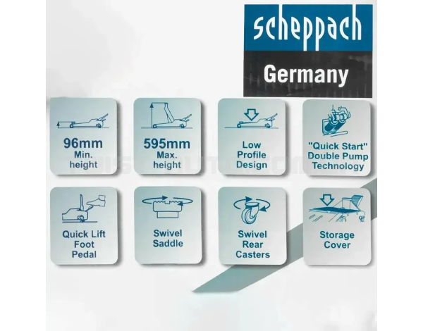 Домкрат підкатний гідравлічний низькопрофільний (96-595 мм) 5т Scheppach SCH-T815011L